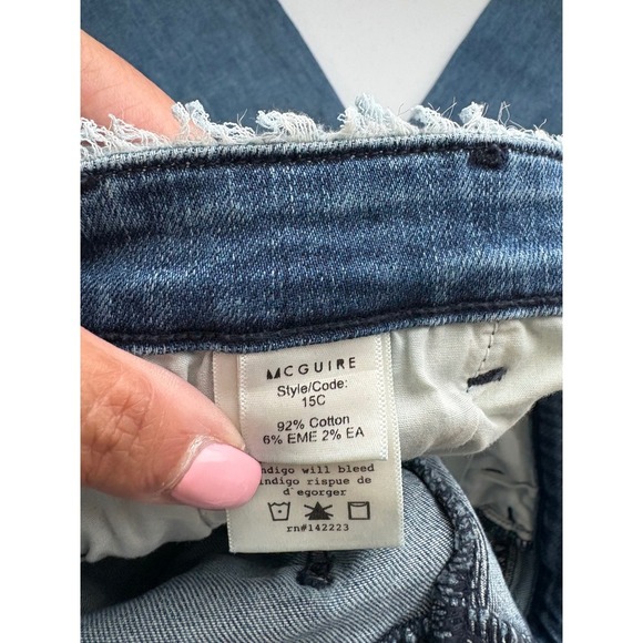 McGuire Crop Flare Jeans Frayed Hem Distressed Denim Blue Size 25 - Picture 3 of 9
